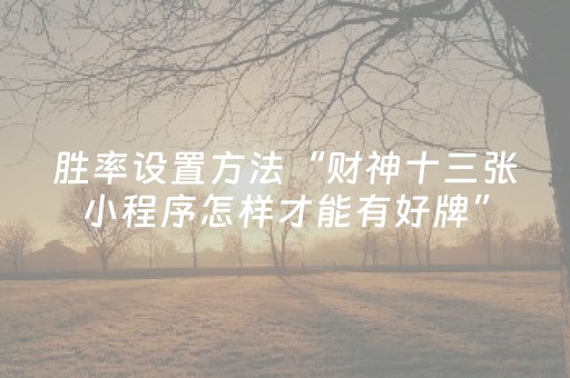 胜率设置方法“财神十三张小程序怎样才能有好牌”（详细透视教程）-哔哩哔哩