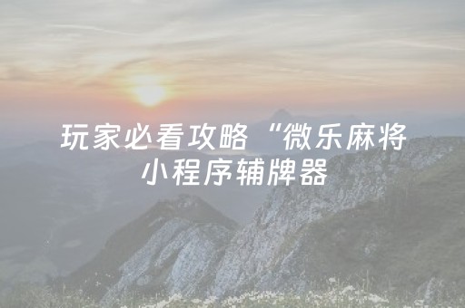 玩家必看攻略“微乐麻将小程序辅牌器（助赢神器通用版）