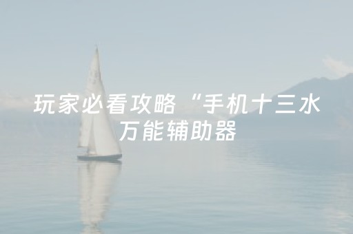 玩家必看攻略“手机十三水万能辅助器（助赢神器通用版）