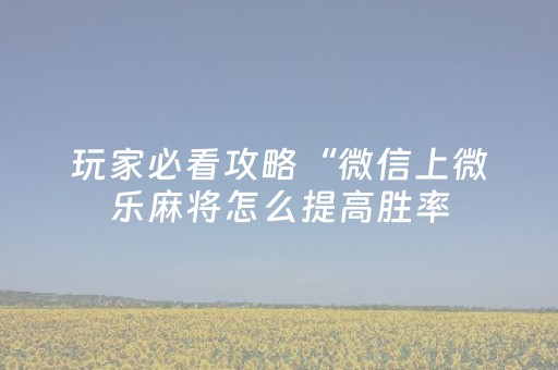 玩家必看攻略“微信上微乐麻将怎么提高胜率（专用辅牌神器免安装）