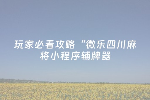 玩家必看攻略“微乐四川麻将小程序辅牌器（专用辅牌神器免安装）