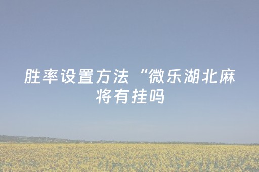 胜率设置方法“微乐湖北麻将有挂吗（专用辅牌神器免安装）