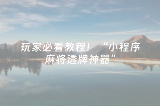 玩家必看教程！“小程序麻将透牌神器”（详细开挂教程）-哔哩哔哩