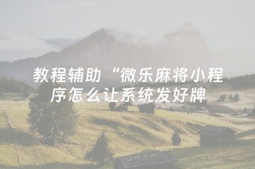 教程辅助“微乐麻将小程序怎么让系统发好牌（助赢神器通用版）