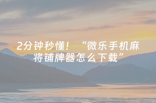 2分钟秒懂！“微乐手机麻将铺牌器怎么下载”（详细透视教程）-哔哩哔哩