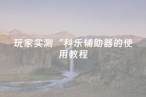 玩家实测“科乐辅助器的使用教程（助赢神器通用版）