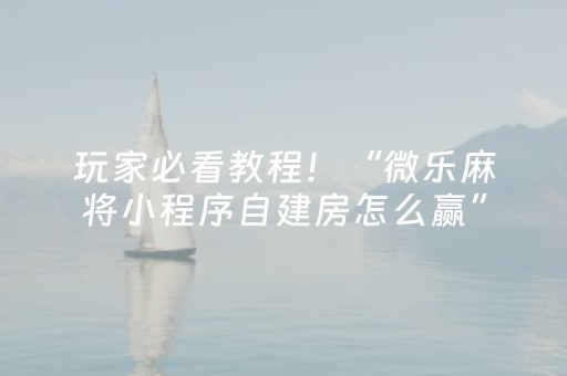 玩家必看教程！“微乐麻将小程序自建房怎么赢”（详细透视教程）-哔哩哔哩