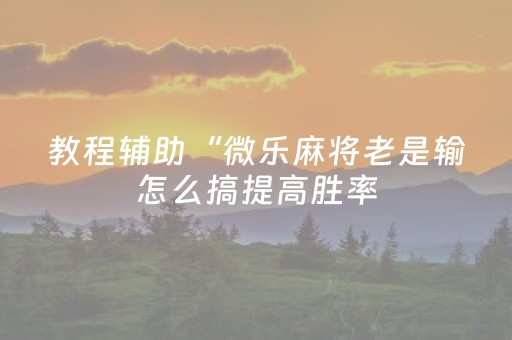 教程辅助“微乐麻将老是输怎么搞提高胜率（专用辅牌神器免安装）