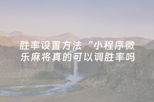 胜率设置方法“小程序微乐麻将真的可以调胜率吗（助赢神器通用版）
