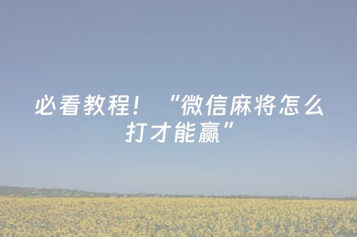 必看教程！“微信麻将怎么打才能赢”（详细开挂教程）-哔哩哔哩