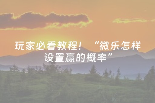 玩家必看教程！“微乐怎样设置赢的概率”（详细开挂教程）-哔哩哔哩