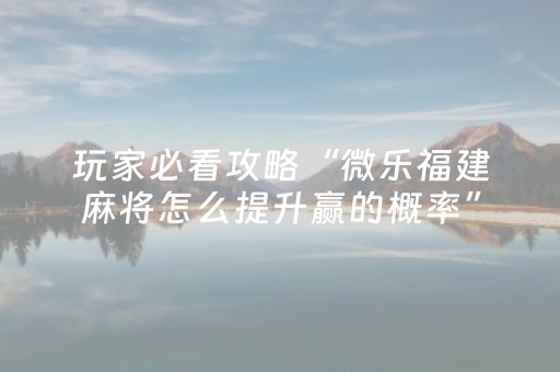 玩家必看攻略“微乐福建麻将怎么提升赢的概率”（详细透视教程）-哔哩哔哩