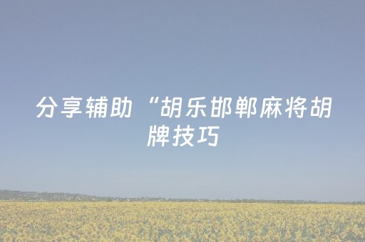 分享辅助“胡乐邯郸麻将胡牌技巧（专用辅牌神器免安装）