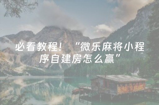 必看教程！“微乐麻将小程序自建房怎么赢”（详细透视教程）-哔哩哔哩