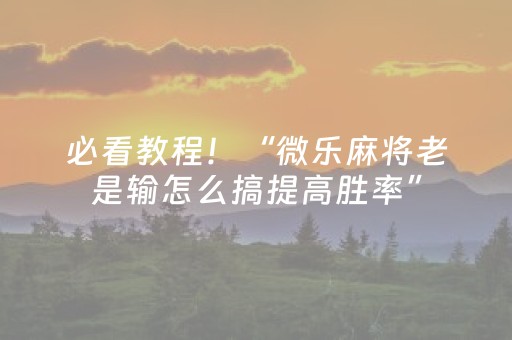 必看教程！“微乐麻将老是输怎么搞提高胜率”（详细辅助教程）-哔哩哔哩