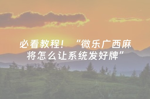 必看教程！“微乐广西麻将怎么让系统发好牌”（详细透视教程）-哔哩哔哩