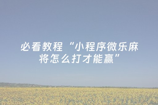 必看教程“小程序微乐麻将怎么打才能赢”（详细透视教程）-哔哩哔哩