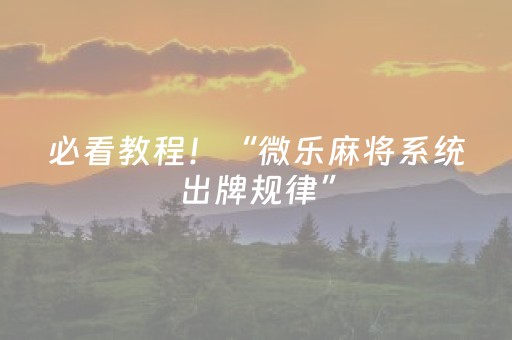 必看教程！“微乐麻将系统出牌规律”（详细辅助教程）-哔哩哔哩