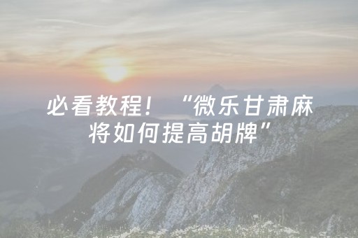 必看教程！“微乐甘肃麻将如何提高胡牌”（详细辅助教程）-哔哩哔哩