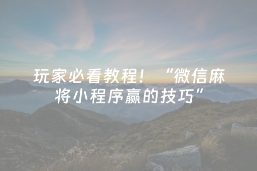玩家必看教程！“微信麻将小程序赢的技巧”（详细透视教程）-哔哩哔哩