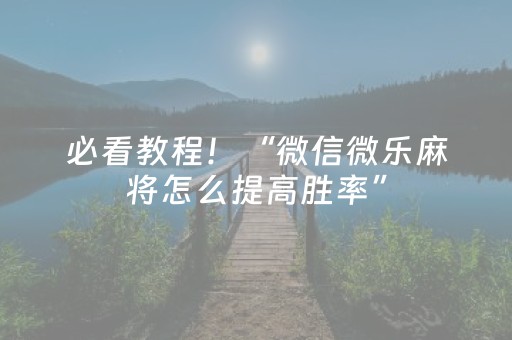 必看教程！“微信微乐麻将怎么提高胜率”（详细辅助教程）-哔哩哔哩