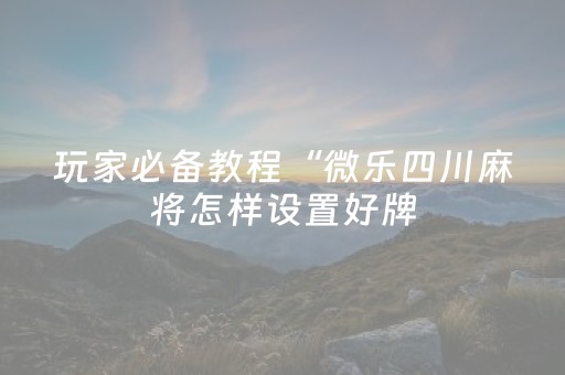 玩家必备教程“微乐四川麻将怎样设置好牌（助赢神器通用版）
