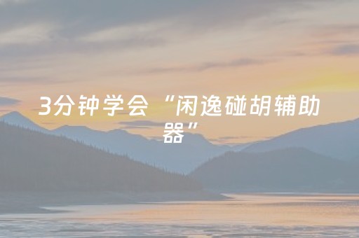 3分钟学会“闲逸碰胡辅助器”（详细透视教程）-哔哩哔哩