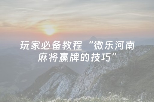 玩家必备教程“微乐河南麻将赢牌的技巧”（详细透视教程）-哔哩哔哩