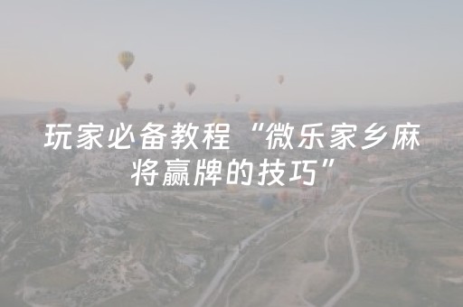 玩家必备教程“微乐家乡麻将赢牌的技巧”（详细透视教程）-哔哩哔哩