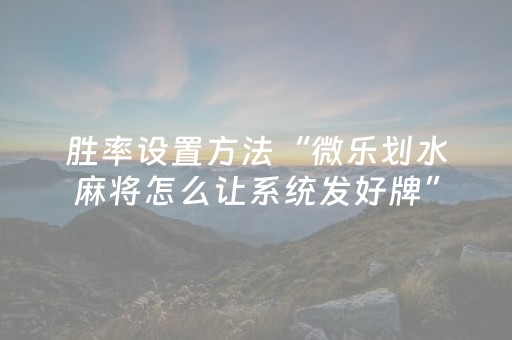 胜率设置方法“微乐划水麻将怎么让系统发好牌”（详细透视教程）-哔哩哔哩