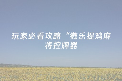 玩家必看攻略“微乐捉鸡麻将控牌器（助赢神器通用版）