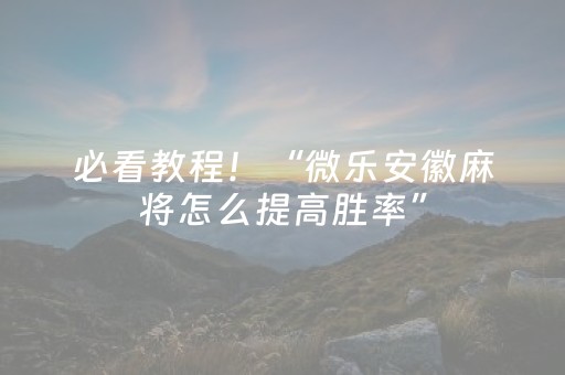 必看教程！“微乐安徽麻将怎么提高胜率”（详细透视教程）-哔哩哔哩