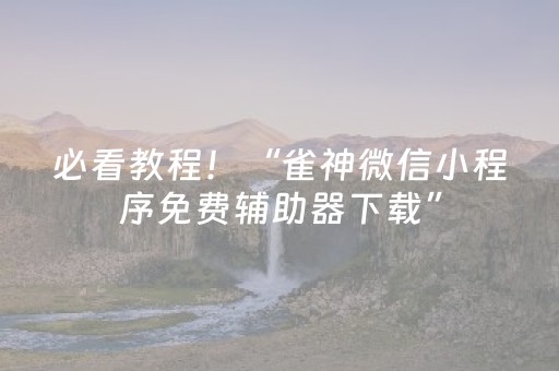 必看教程！“雀神微信小程序免费辅助器下载”（详细透视教程）-哔哩哔哩