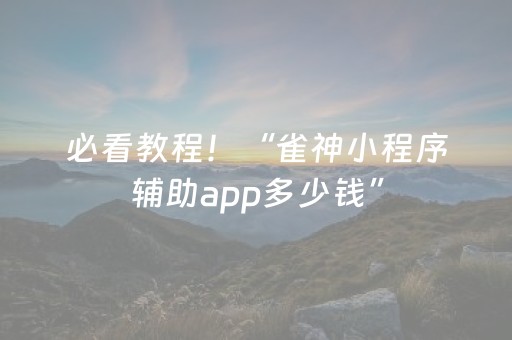 必看教程！“雀神小程序辅助app多少钱”（详细辅助教程）-哔哩哔哩