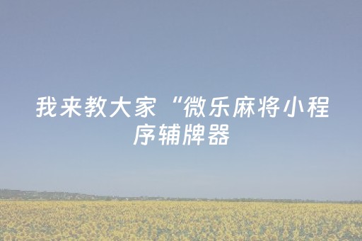 我来教大家“微乐麻将小程序辅牌器（专用辅牌神器免安装）