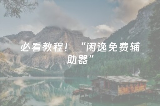 必看教程！“闲逸免费辅助器”（详细辅助教程）-哔哩哔哩