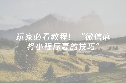 玩家必看教程！“微信麻将小程序赢的技巧”（详细开挂教程）-哔哩哔哩