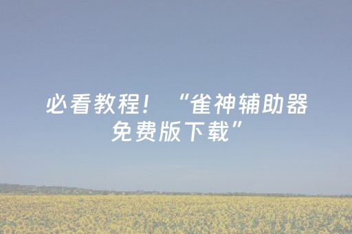 必看教程！“雀神辅助器免费版下载”（详细辅助教程）-哔哩哔哩