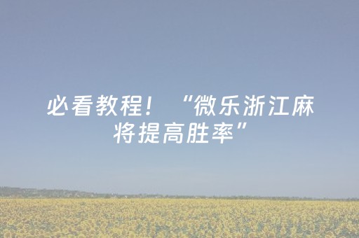 必看教程！“微乐浙江麻将提高胜率”（详细透视教程）-哔哩哔哩