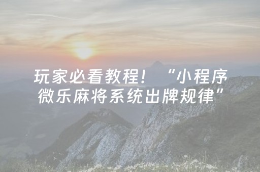 玩家必看教程！“小程序微乐麻将系统出牌规律”（详细辅助教程）-哔哩哔哩