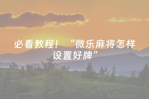 必看教程！“微乐麻将怎样设置好牌”（详细辅助教程）-哔哩哔哩