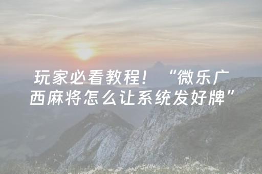 玩家必看教程！“微乐广西麻将怎么让系统发好牌”（详细开挂教程）-哔哩哔哩