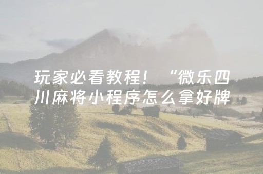 玩家必看教程！“微乐四川麻将小程序怎么拿好牌”（详细透视教程）-哔哩哔哩