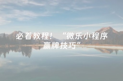 必看教程！“微乐小程序赢牌技巧”（详细辅助教程）-哔哩哔哩