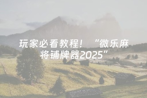 玩家必看教程！“微乐麻将铺牌器2025”（详细透视教程）-哔哩哔哩