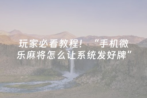 玩家必看教程！“手机微乐麻将怎么让系统发好牌”（详细透视教程）-哔哩哔哩