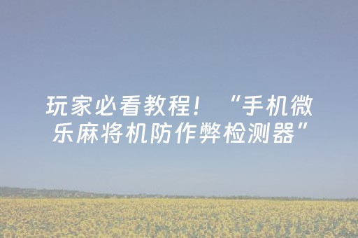 玩家必看教程！“手机微乐麻将机防作弊检测器”（详细透视教程）-哔哩哔哩