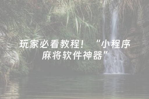 大神教教你“微信小程序福建麻将专用神器”（有没有猫腻)