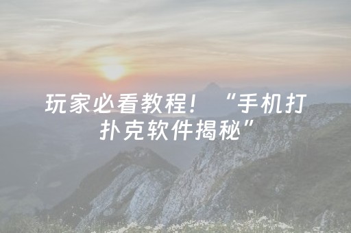 玩家必看教程！“手机打扑克软件揭秘”（详细辅助教程）-哔哩哔哩