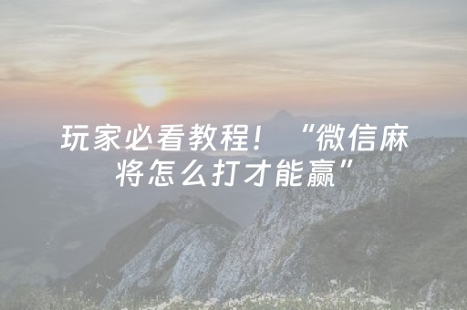 玩家必看教程！“微信麻将怎么打才能赢”（详细辅助教程）-哔哩哔哩
